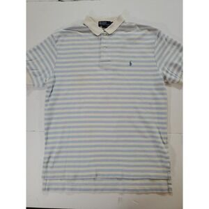 Polo Ralph Lauren Polo Shirt Mens Large White Blue Striped Vintage Shirt